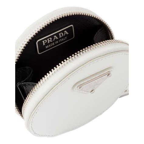 Prada Triangle Plaque Smooth White Leather Round Mini Pouch 